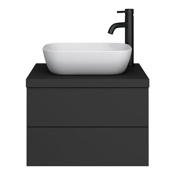 Atlas Matt Black Countertop Basin Unit - 600mm 2 Drawer with Gloss White Basin