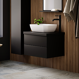 Atlas Matt Black Countertop Basin Unit - 600mm 2 Drawer with Gloss White Basin