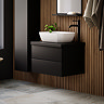 Atlas Matt Black Countertop Basin Unit - 600mm 2 Drawer with Gloss White Basin