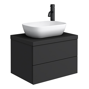 Atlas Matt Black Countertop Basin Unit - 600mm 2 Drawer with Gloss White Basin