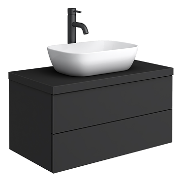 Atlas Matt Black Countertop Basin Unit - 800mm 2 Drawer with Gloss White Basin