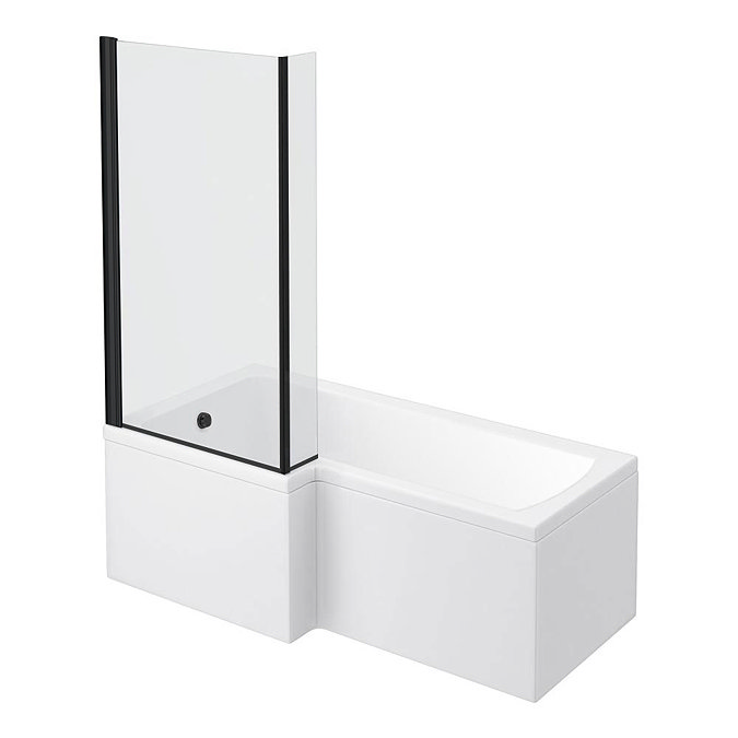 Atlas Matt Black L-Shaped Shower Bath Suite with 600mm Vanity & Toilet