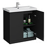 Atlas Matt Black L-Shaped Shower Bath Suite with 800mm Vanity & Toilet