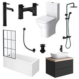 Atlas Matt Black & Oak Complete Modern Bathroom Package