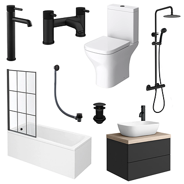 Atlas Matt Black & Oak Complete Modern Bathroom Package