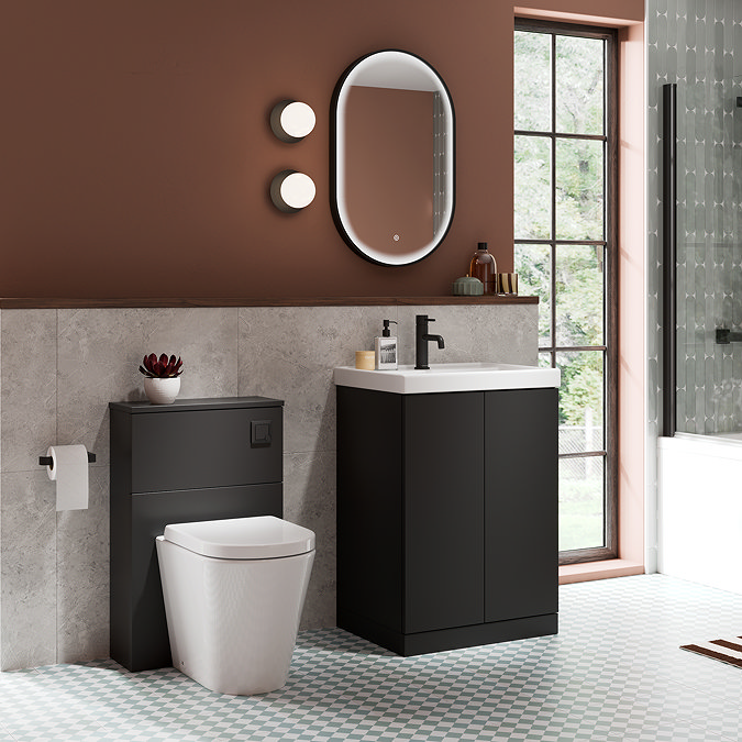 Atlas Matt Black WC Toilet Unit with Pan, Cistern & Matt Black Flush