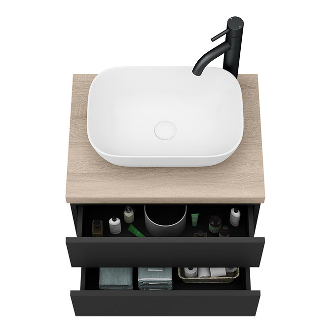 Atlas Square Matt Black & Oak Complete Modern Bathroom Package
