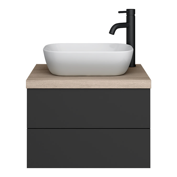 Atlas Square Matt Black & Oak Complete Modern Bathroom Package