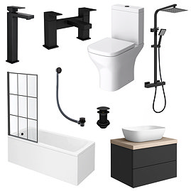 Atlas Square Matt Black & Oak Complete Modern Bathroom Package