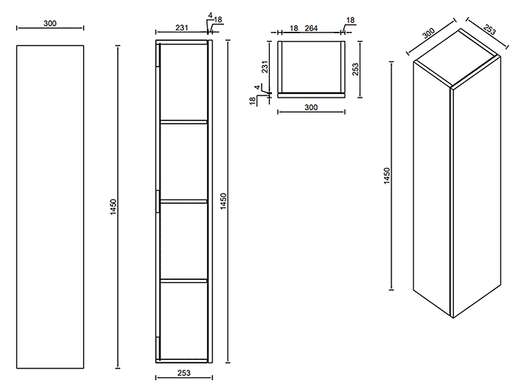 Atlas Wall Hung Tall Storage Unit - Matt Black