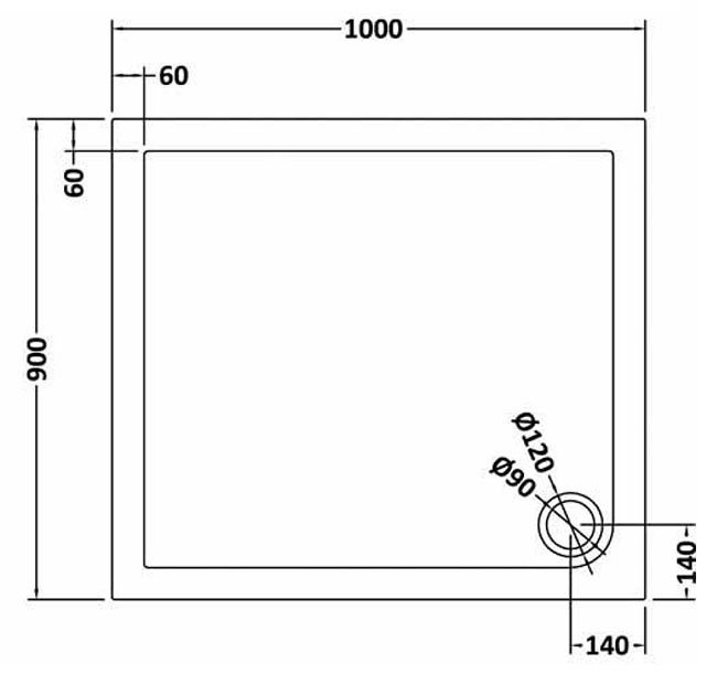 Aurora 1000 x 900mm Anti-Slip Stone Rectangular Shower Tray