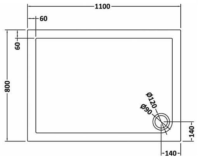 Aurora 1100 x 800mm Anti-Slip Stone Rectangular Shower Tray