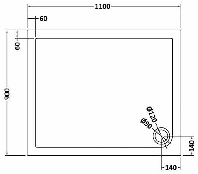 Aurora 1100 x 900mm Anti-Slip Stone Rectangular Shower Tray