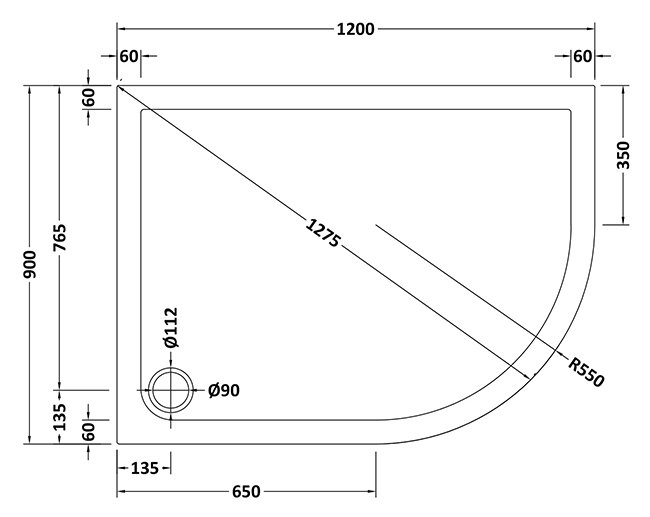 Aurora 1200 x 900mm RH Anti-Slip Offset Quadrant Shower Tray