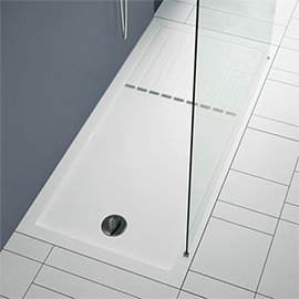 Aurora 1400 x 900mm Anti-Slip Stone Walk In Shower Tray With Drying Area Medium Image