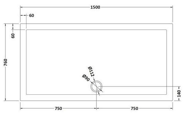 Aurora 1500 x 760mm Anti-Slip Stone Rectangular Shower Tray