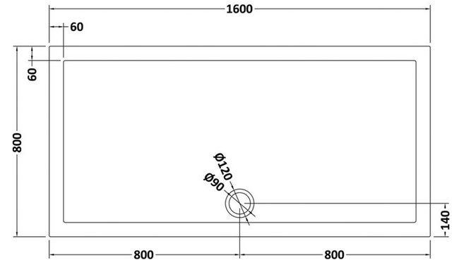 Aurora 1600 x 800mm Anti-Slip Stone Rectangular Shower Tray