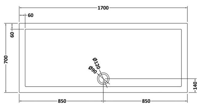 Aurora 1700 x 700mm Anti-Slip Stone Rectangular Shower Tray