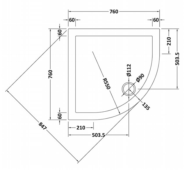 Aurora 760 x 760mm Anti-Slip Stone Quadrant Shower Tray