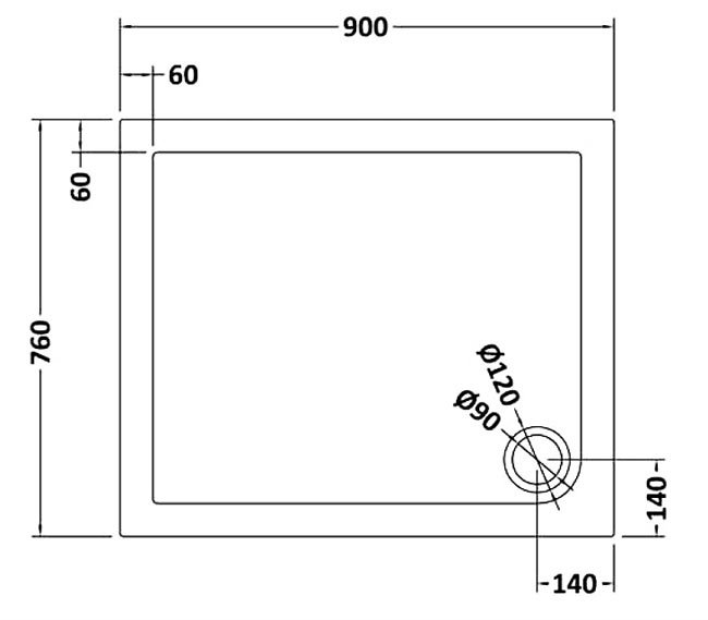 Aurora 900 x 760mm Anti-Slip Stone Rectangular Shower Tray