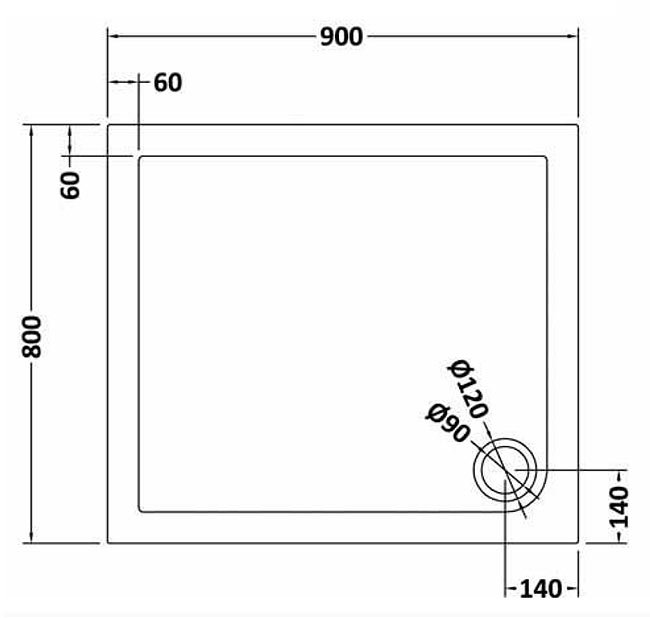 Aurora 900 x 800mm Anti-Slip Stone Rectangular Shower Tray