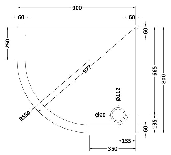 Aurora 900 x 800mm LH Anti-Slip Offset Quadrant Shower Tray
