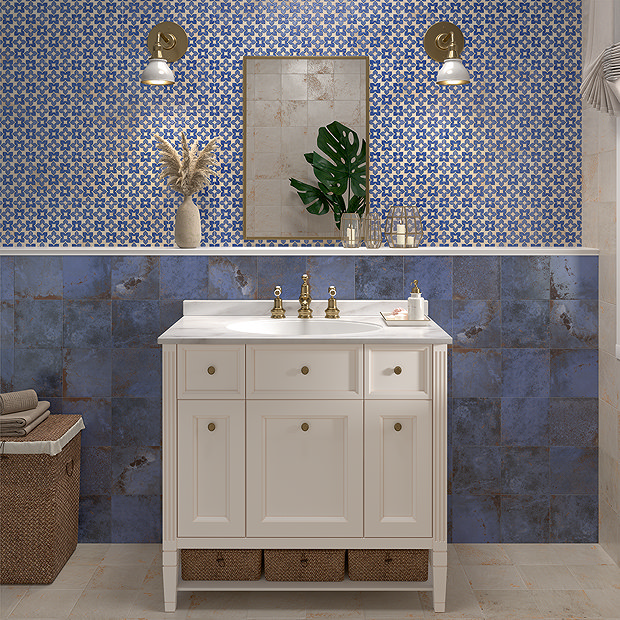 Azrou Blue Patterned Wall and Floor Tiles - 200 x 200mm