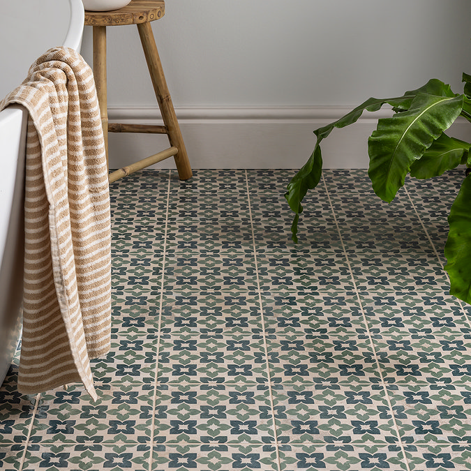 Azrou Green Patterned Vintage Effect Wall and Floor Tiles - 200 x 200mm