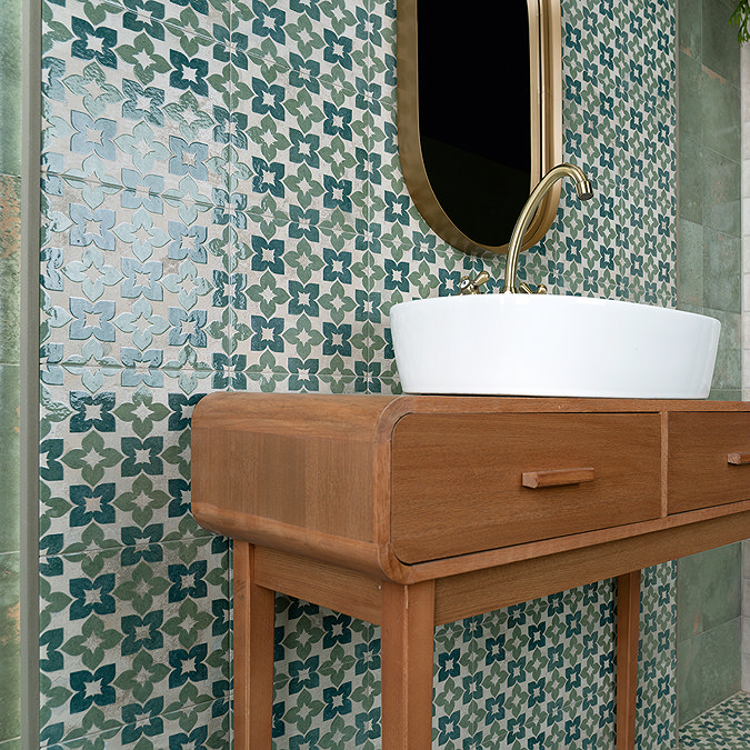 Azrou Green Patterned Vintage Effect Wall and Floor Tiles - 200 x 200mm