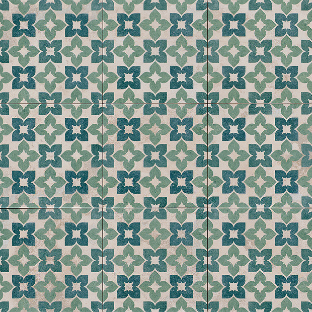 Azrou Green Patterned Wall and Floor Tiles - 200 x 200mm