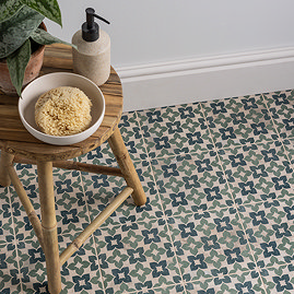 Azrou Green Patterned Vintage Effect Wall and Floor Tiles - 200 x 200mm