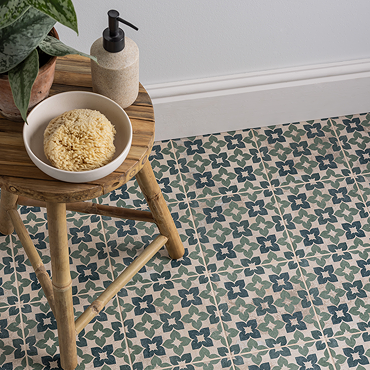 Azrou Green Patterned Vintage Effect Wall and Floor Tiles - 200 x 200mm