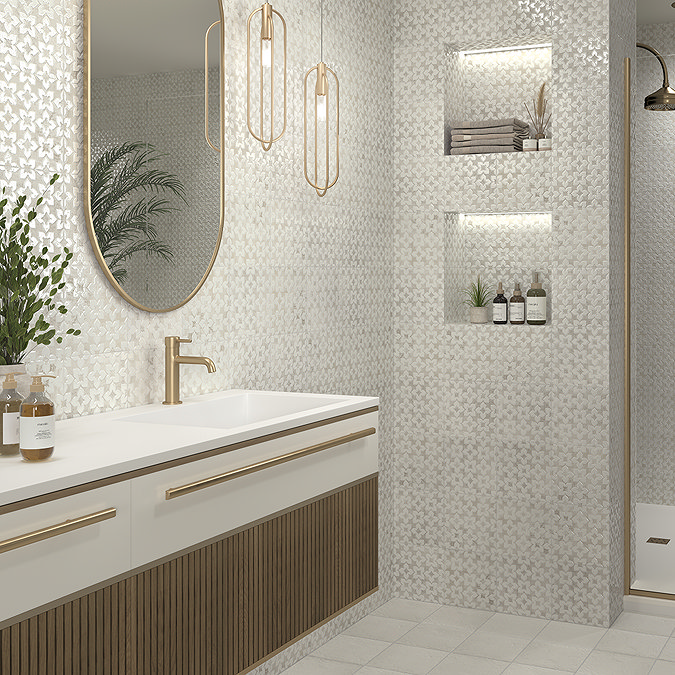 Azrou White Patterned Vintage Effect Wall and Floor Tiles - 200 x 200mm