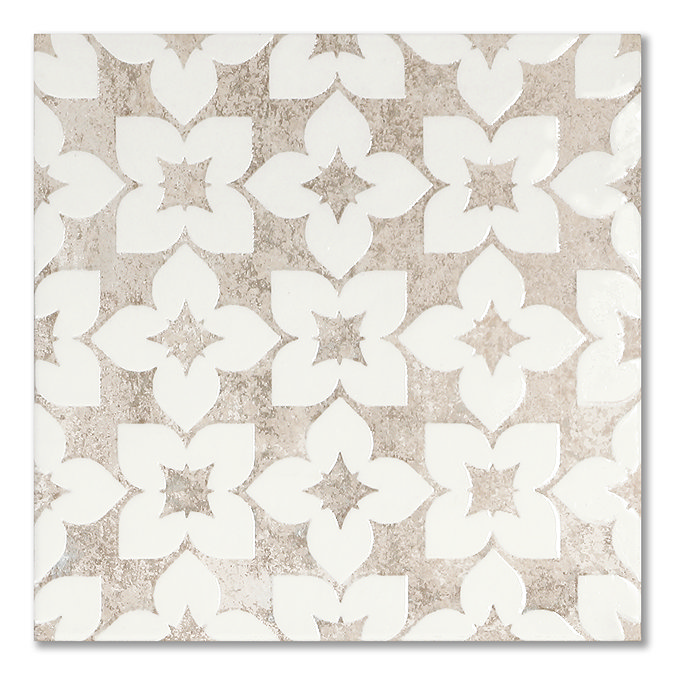 Azrou White Patterned Vintage Effect Wall and Floor Tiles