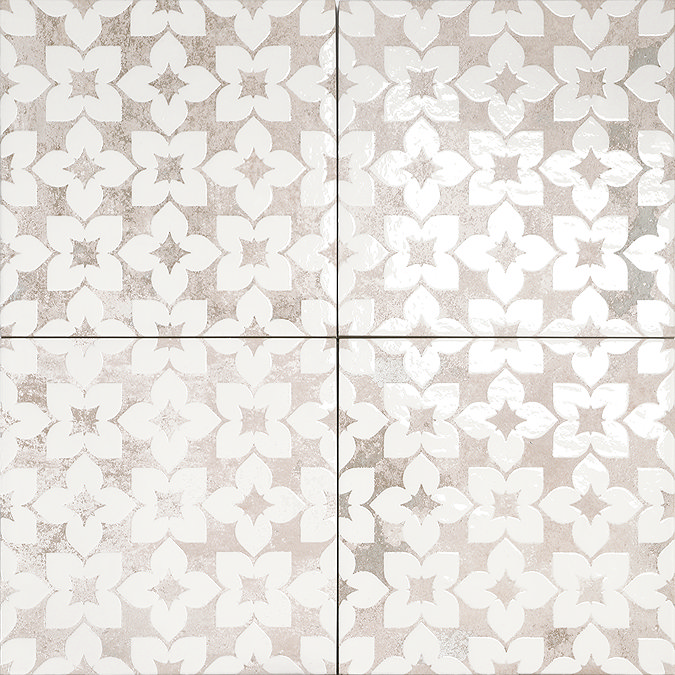 Azrou White Patterned Vintage Effect Wall and Floor Tiles