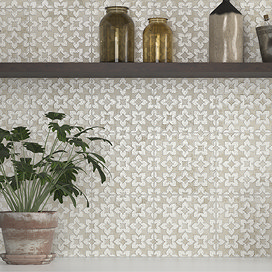 Azrou White Patterned Vintage Effect Wall and Floor Tiles - 200 x 200mm