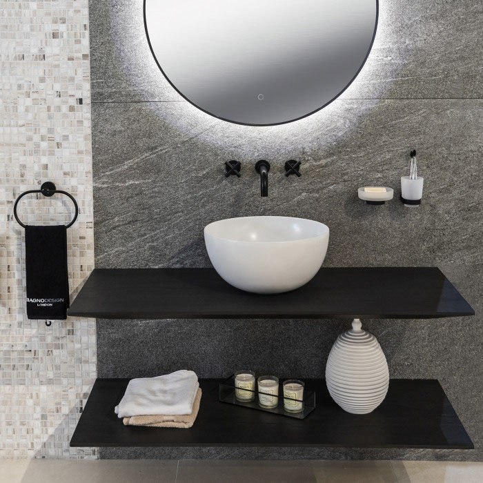 BagnoDesign Gloss White Koy 400mm Round Countertop Basin  In Bathroom Large Image