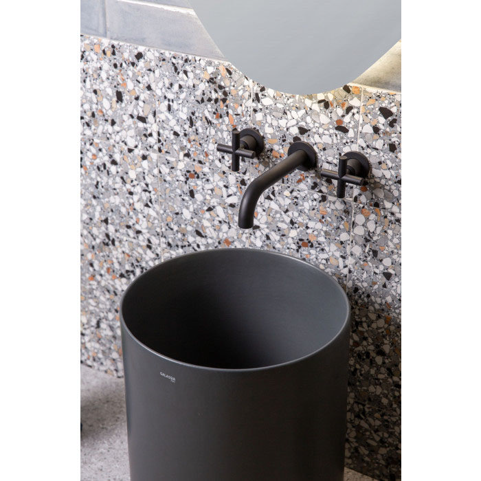 BagnoDesign Ibiza Matt Black Wall Mounted 3-Hole Basin Mixer Profile Large Image