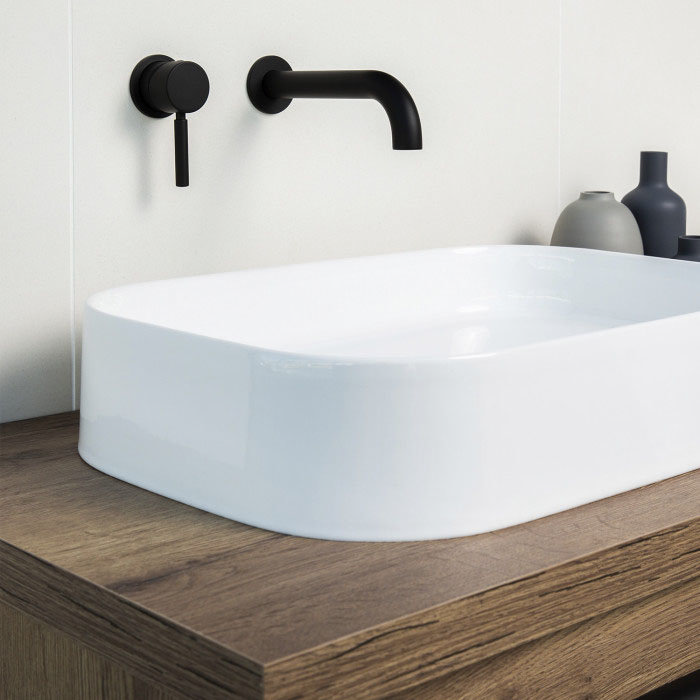 BagnoDesign M-Line Matt Black Wall Mounted 2-Hole Basin Mixer Profile Large Image
