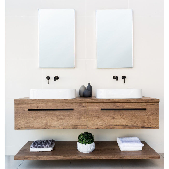 BagnoDesign M-Line Matt Black Wall Mounted 2-Hole Basin Mixer Feature Large Image