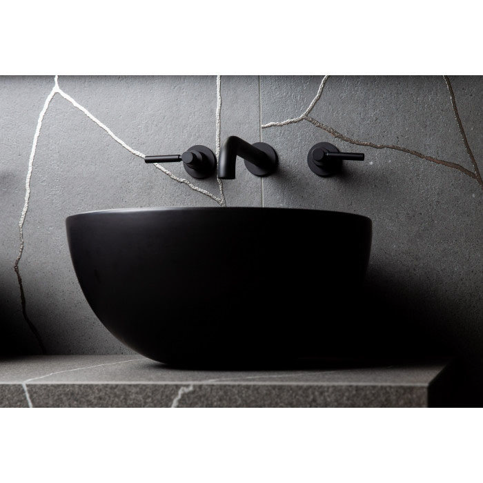 BagnoDesign M-Line Matt Black Wall Mounted 3-Hole Basin Mixer Feature Large Image