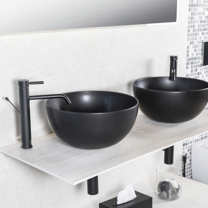 BagnoDesign Matt Black Koy 400mm Round Countertop Basin Standard Large Image