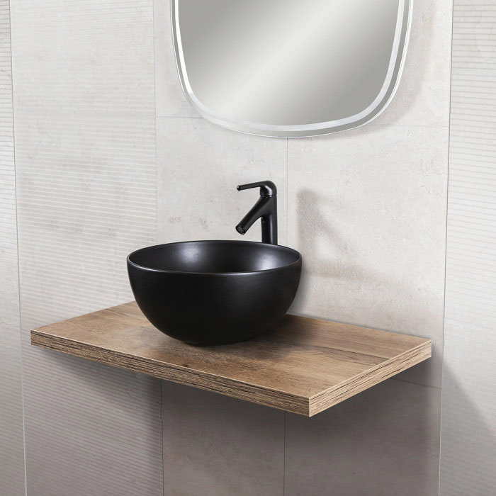 BagnoDesign Matt Black Koy 400mm Round Countertop Basin Large Image