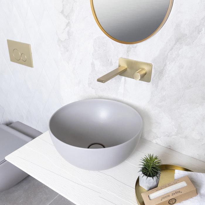 BagnoDesign Matt Grey Koy 400mm Round Countertop Basin In Bathroom Large Image