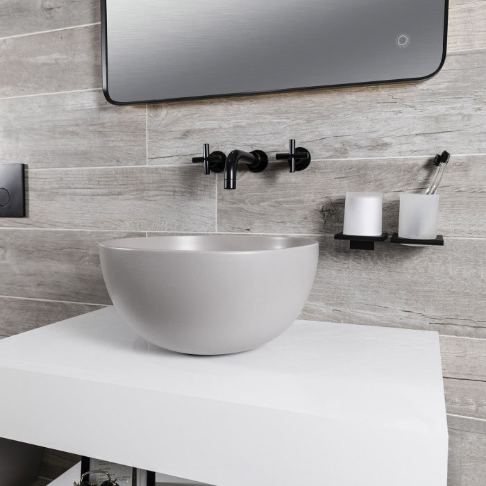 BagnoDesign Matt Grey Koy 400mm Round Countertop Basin Newest Large Image