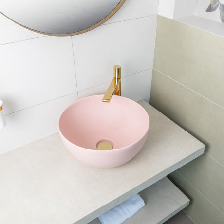 BagnoDesign Matt Pink Koy 400mm Round Countertop Basin Feature Large Image