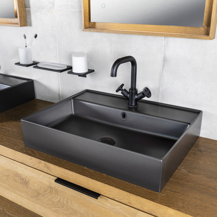 BagnoDesign Revolution Matt Black Mono Basin Mixer with Pop-up Waste Profile Large Image