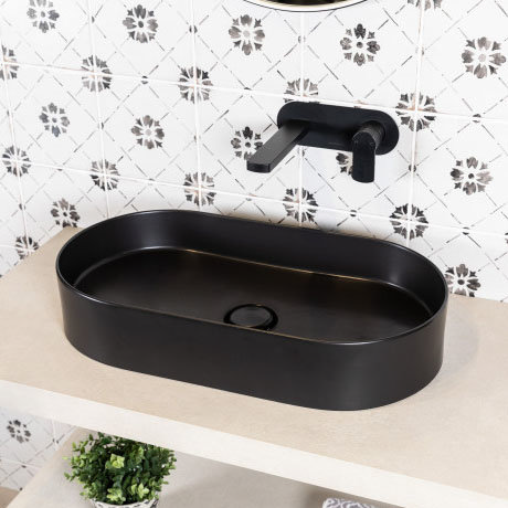 BagnoDesign Teatro Oval Matt Black 650 x 350mm Countertop Basin Large Image