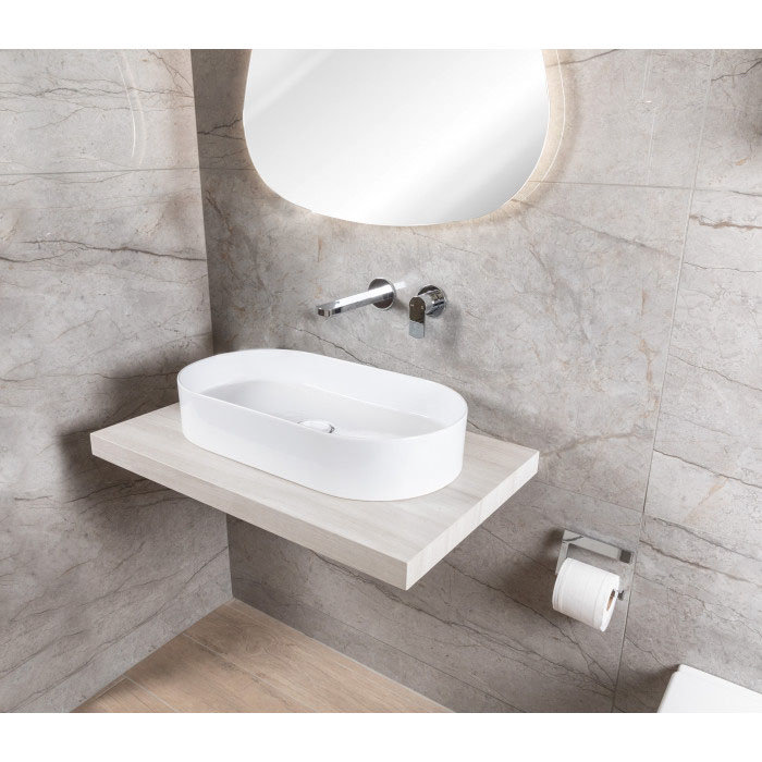 BagnoDesign Teatro Oval White 650 x 350mm Countertop Basin  In Bathroom Large Image
