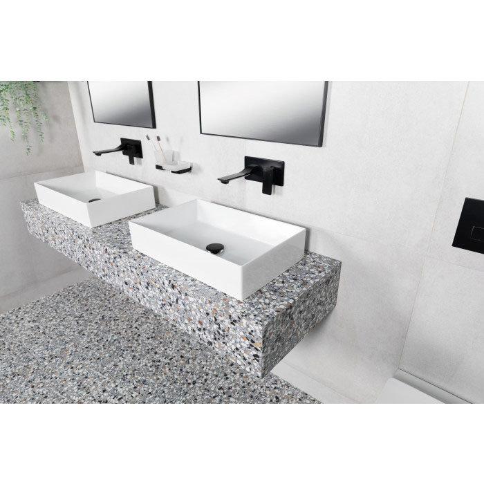 BagnoDesign Zephyr Matt Black Wall Mounted Basin Mixer Profile Large Image